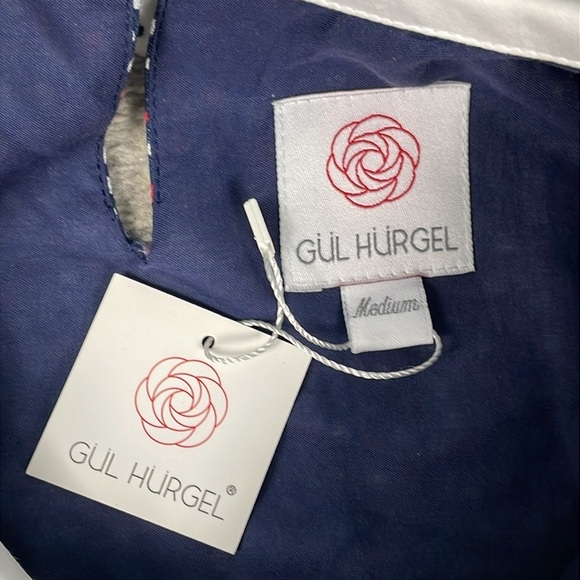 NWT GUL HURGEL Woven Maxi Dress Prairie Long Sleeve Polka Dot Blue Red White M - Picture 6 of 15